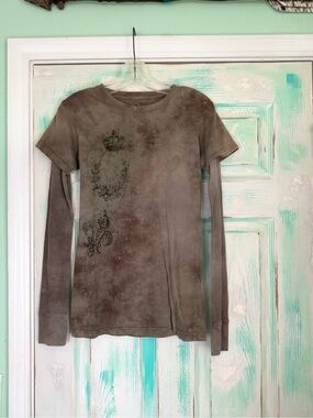 Sinful Y2K Style Taupe/Green Thermal Pieced  Long Sleeve Size Medium